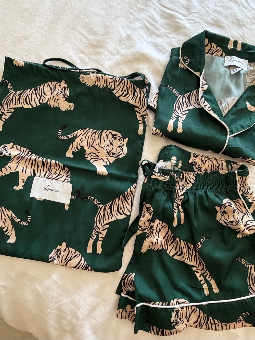 Averie Green Tiger-Print Short Pajama Set